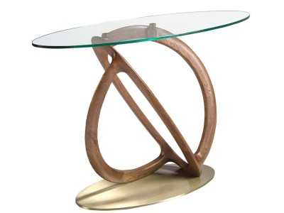 Oval console table made of solid wood and tempered glass top - PATMOS