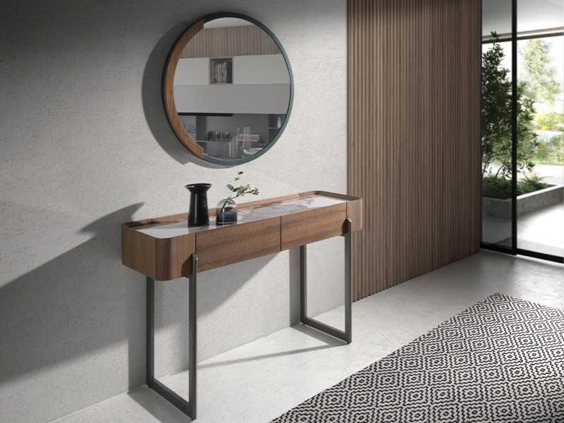 Walnut console with porcelain marble and stainless steel - SYMI
