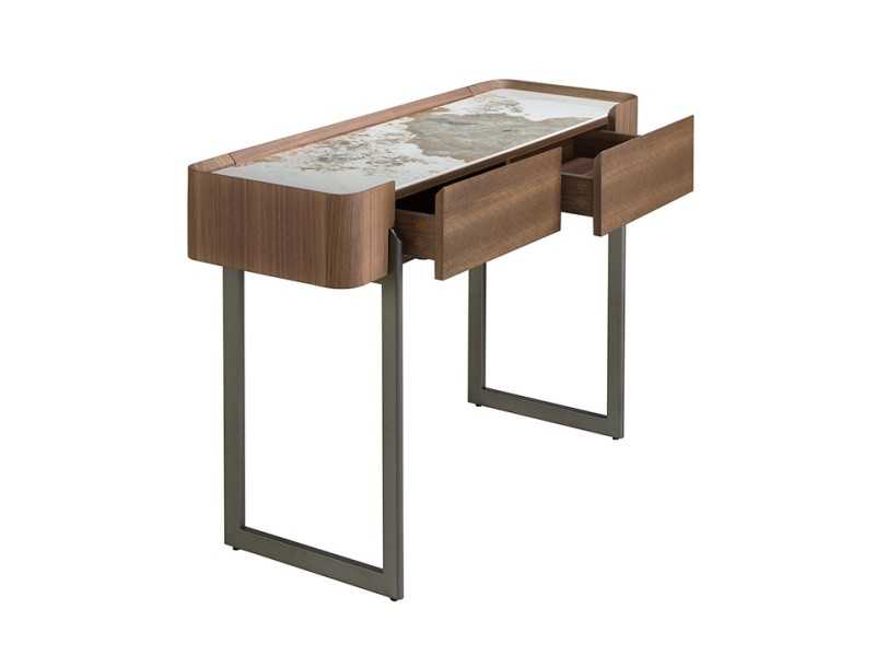 Walnut console with porcelain marble and stainless steel - SYMI