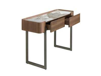 Walnut console with porcelain marble and stainless steel - SYMI
