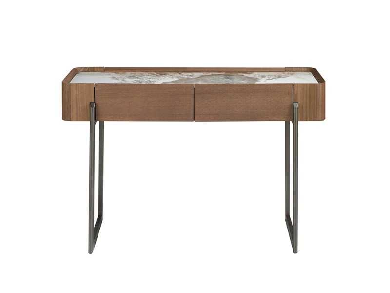 Walnut console with porcelain marble and stainless steel - SYMI
