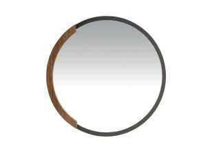 Miroir rond en acier avec détail en noyer - SYMI