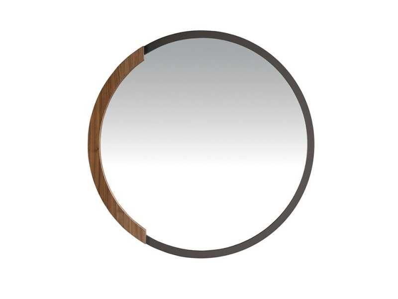 Miroir rond en acier avec détail en noyer - SYMI