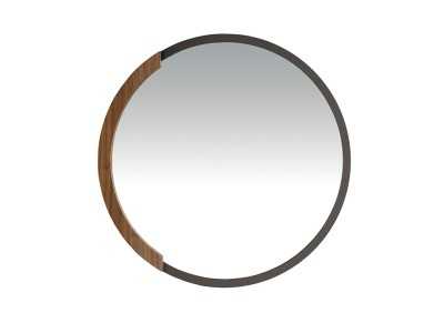 Miroir rond en acier avec détail en noyer - SYMI