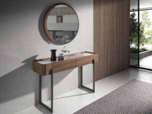Round steel mirror with walnut detail - SYMI 2