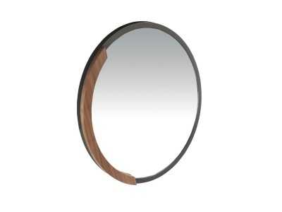 Miroir rond en acier avec détail en noyer - SYMI