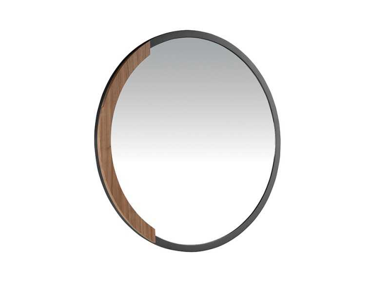 Round steel mirror with walnut detail - SYMI