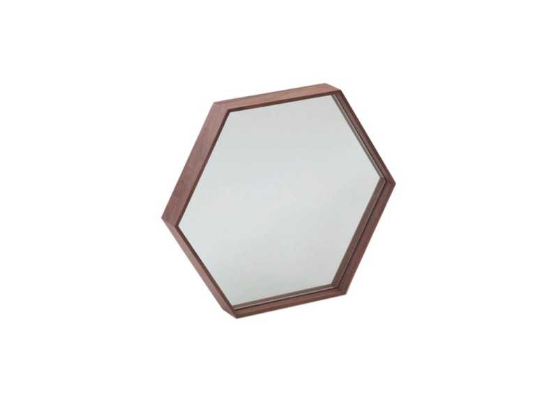 Espejo hexagonal con marco en nogal - MATTIA