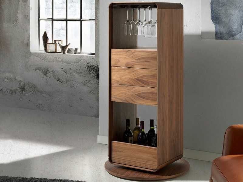 Swivel bar cabinet in walnut - BRANDY