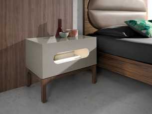 Lacquered designer bedside table with walnut base and LED light - MANUELE