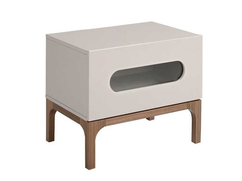 Lacquered designer bedside table with walnut base and LED light - MANUELE
