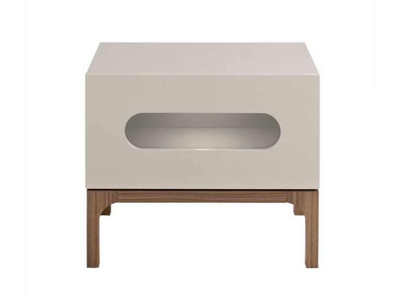 Lacquered designer bedside table with walnut base and LED light - MANUELE