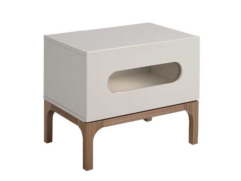Lacquered designer bedside table with walnut base and LED light - MANUELE