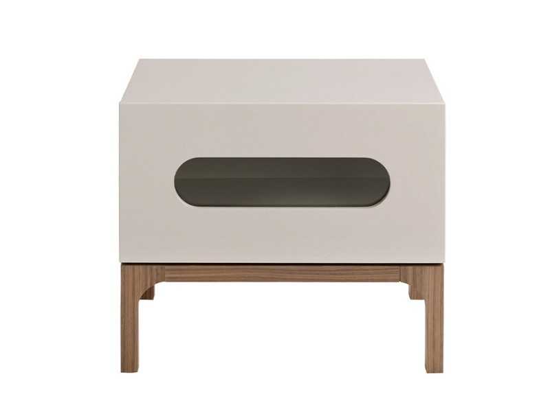 Lacquered designer bedside table with walnut base and LED light - MANUELE