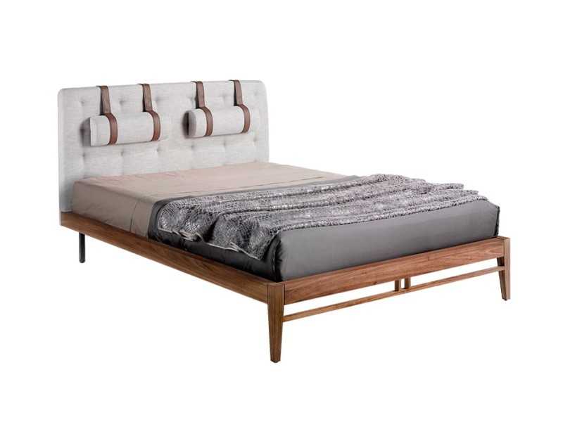 Complete bed with upholstered headboard and walnut base - COSIMA