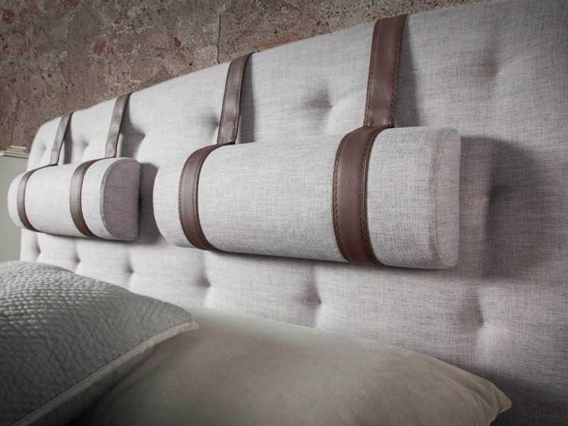 Complete bed with upholstered headboard and walnut base - COSIMA