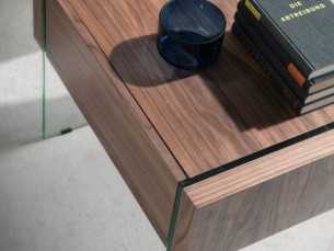 Walnut bedside table with tempered glass legs - GEMMA 2