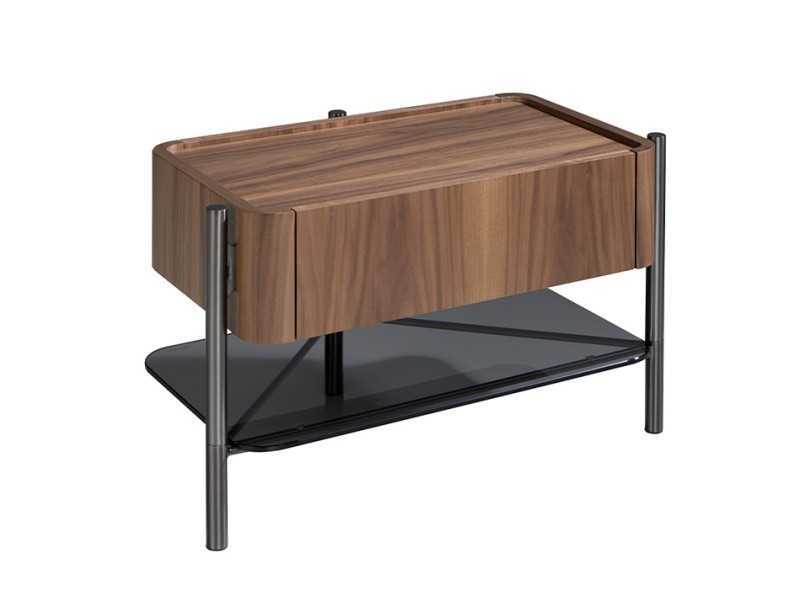 Bedside table in walnut, steel and glass - WENDY
