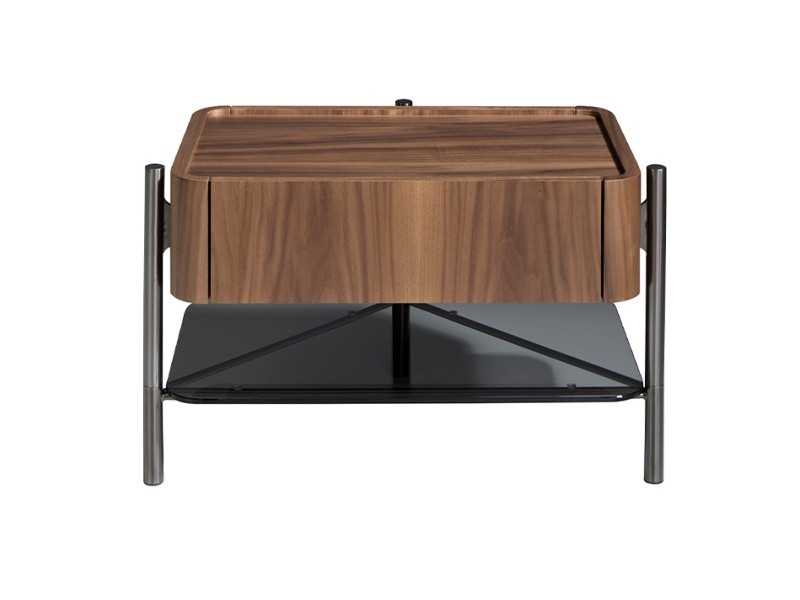 Table de chevet en noyer, acier inoxydable et verre trempé - WENDY