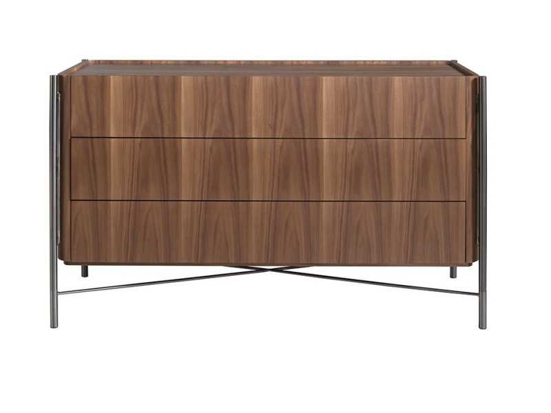 Walnut and stainless steel chest of drawers - WENDY