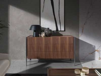 Commode en noyer et acier inoxydable - WENDY