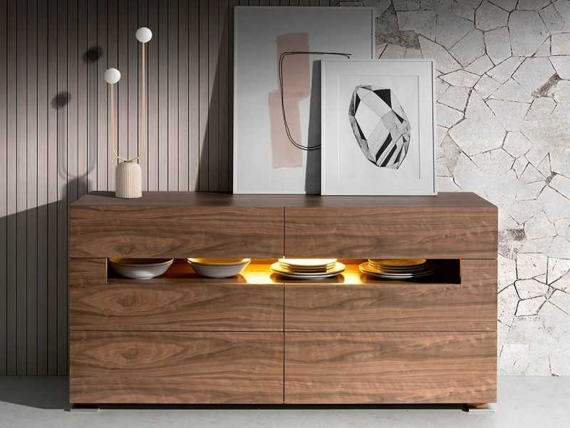 Chest of drawers in walnut with LED light - TAUREAU