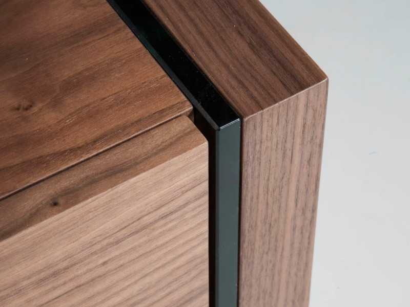 Chiffonnier en noyer avec côtés et pieds en verre trempé - GEMMA