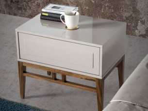 Lacquered bedside table with walnut base - COSIMA