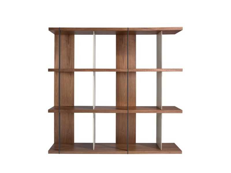 Walnut bookcase with lacquered dividers and steel details - CLAUS