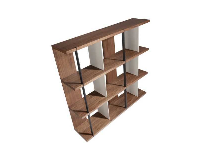 Walnut bookcase with lacquered dividers and steel details - CLAUS