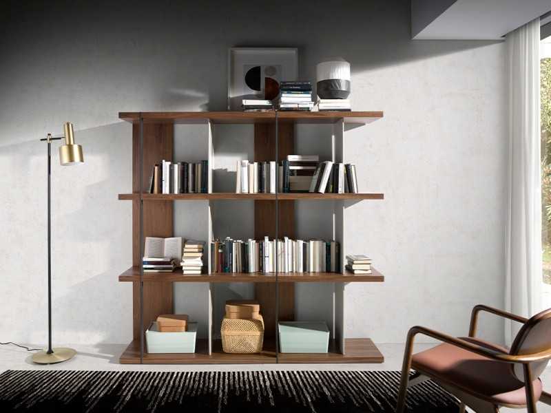 Walnut bookcase with lacquered dividers and steel details - CLAUS