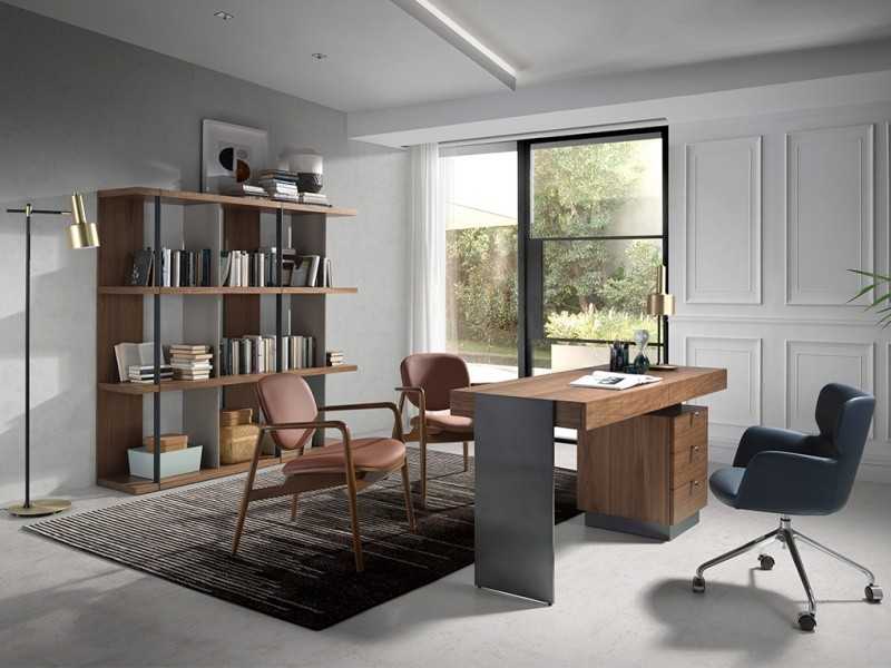 Walnut bookcase with lacquered dividers and steel details - CLAUS