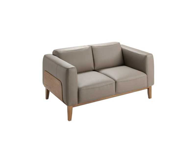 Canapé design tapissé de cuir avec piètement en noyer - VERDI