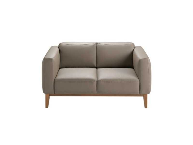 Canapé design tapissé de cuir avec piètement en noyer - VERDI
