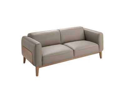 Canapé design tapissé de cuir avec piètement en noyer - VERDI