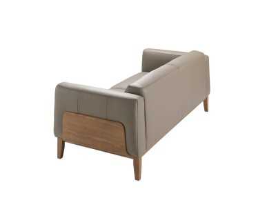 Canapé design tapissé de cuir avec piètement en noyer - VERDI