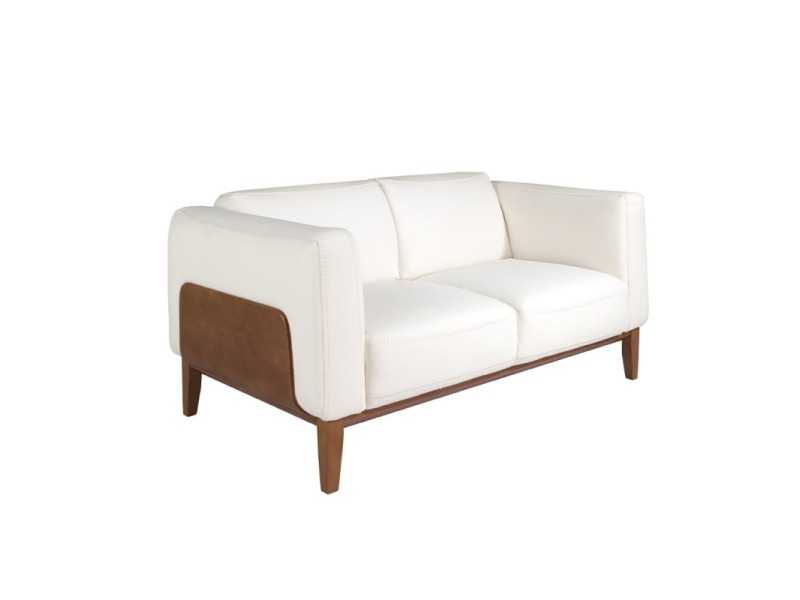 Canapé design tapissé de cuir avec piètement en noyer - VERDI