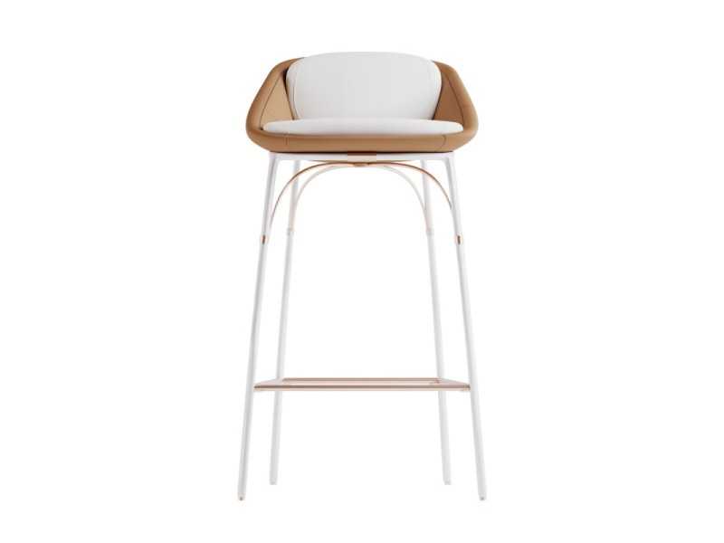 Upholstered designer stool with stainless steel base - NERO