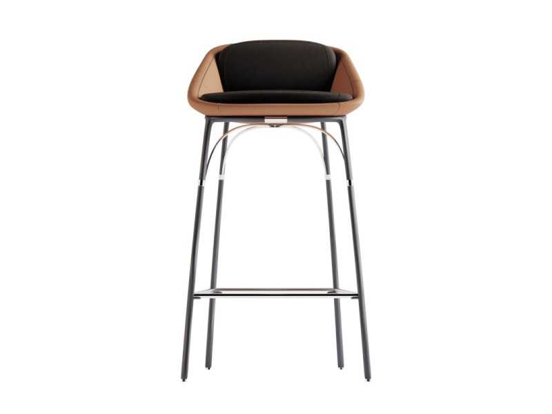 Upholstered designer high stool with stainless steel base - NERO