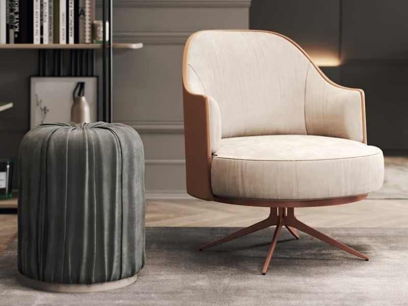 Sillón giratorio con base en acero lacado - CUORE