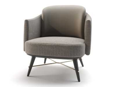 Sillón de diseño con brazos y base en madera - NAKAIR