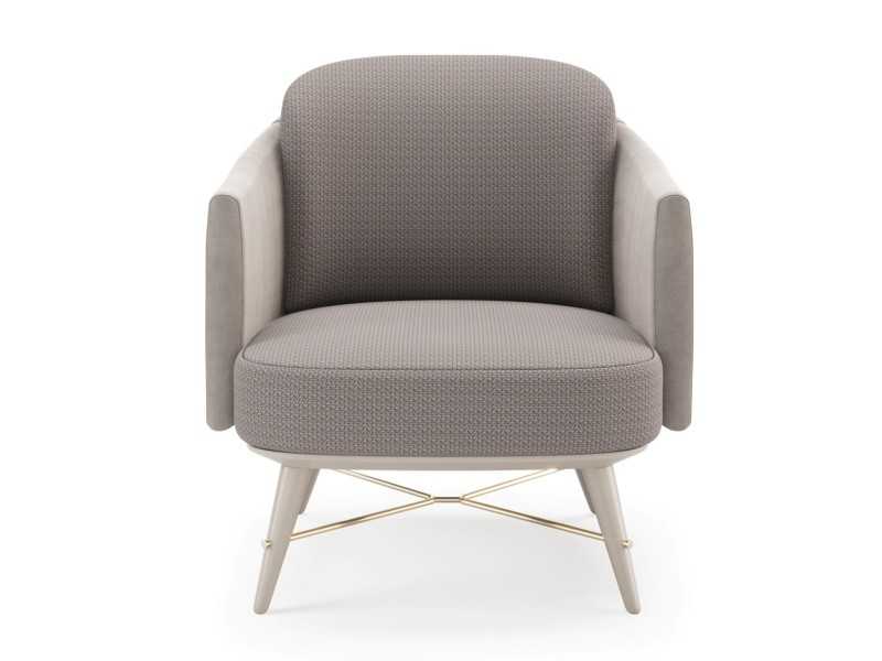 Designer armchair with arms and wooden base - NAKAIR
