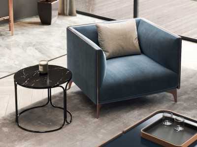 Designer armchair with lacquered steel legs - OCÉANO