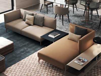 Designer chaise longue sofa with lacquered steel legs - OCÉANO