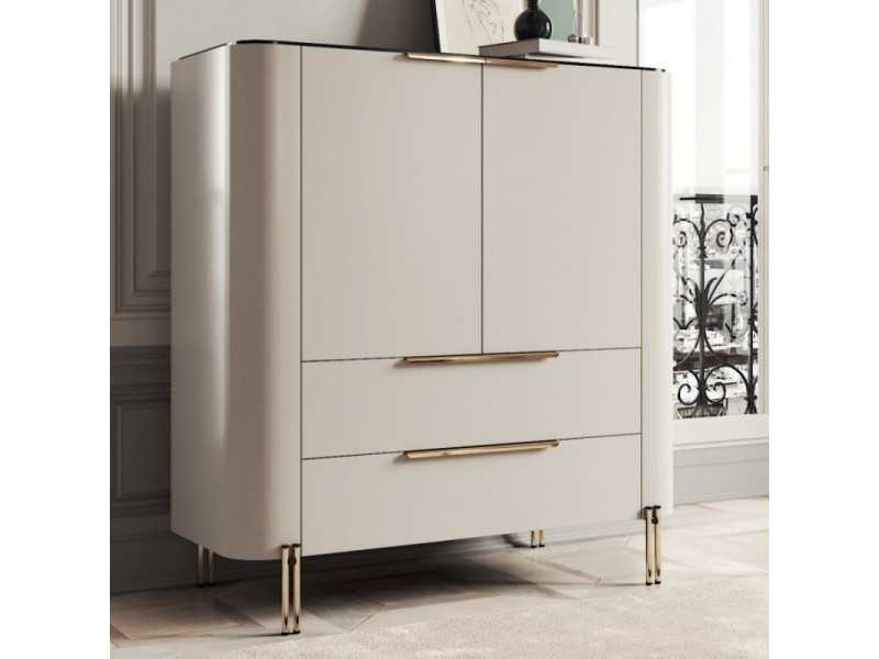 Vitrine design avec plateau en marbre et base en acier - GUADUA
