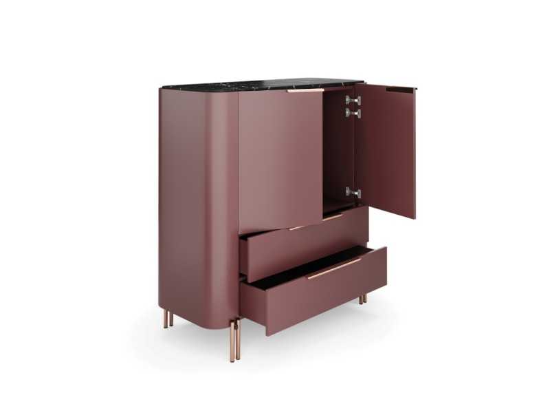 Vitrine design avec plateau en marbre et base en acier - GUADUA