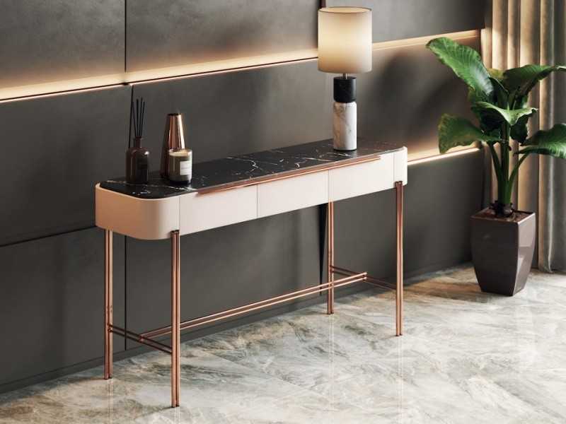 Designer console with marble top and steel base - GUADUA