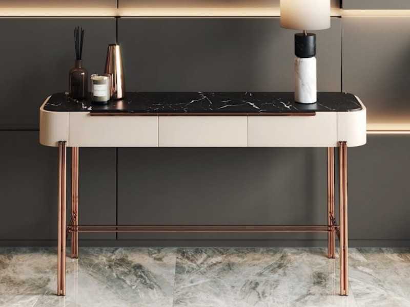 Console design avec plateau en marbre et piètement en acier - GUADUA