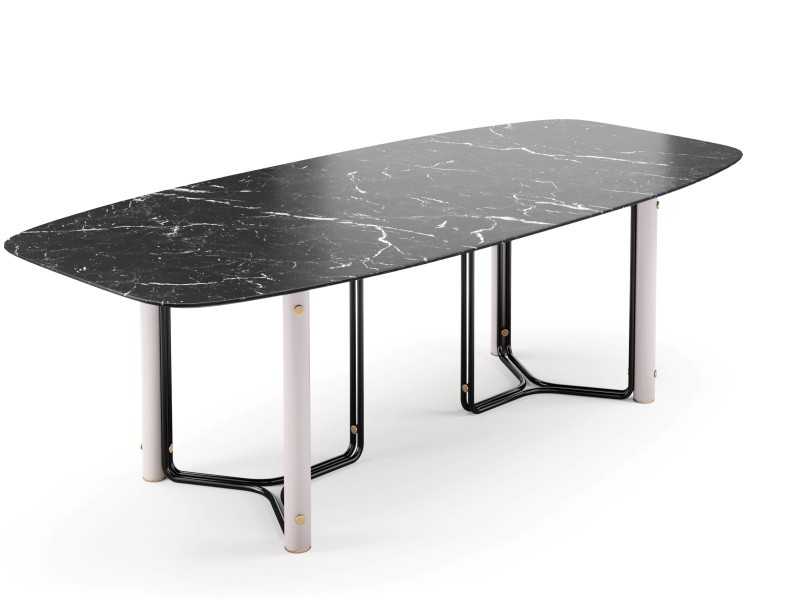 Table à manger avec plateau en marbre et structure en acier - GUADUA