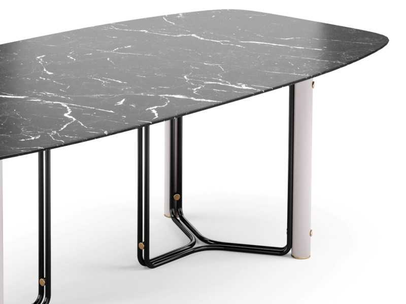 Table à manger avec plateau en marbre et structure en acier - GUADUA